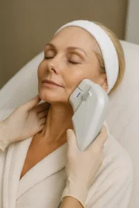 Woman receiving HIFU non surgical facelift treatment Falkirk