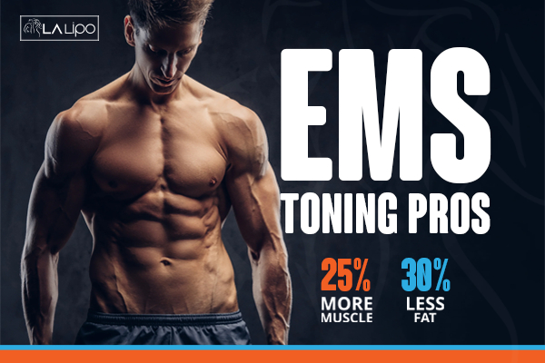 Graphic of man with toned body showing the benefits of LA-EMS Body Sculpting Falkirk treatment
