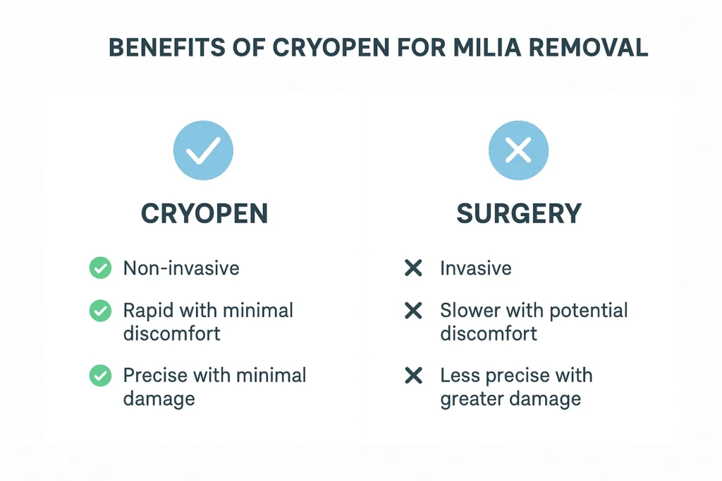 Benefits of cryopen for milia removal Falkirk compared to surgical treatments.