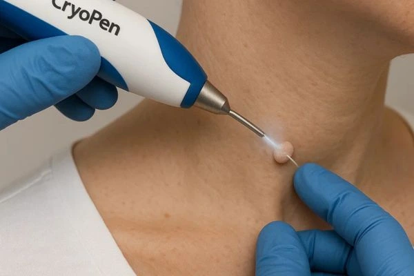 Person receiving cryotherapy Falkirk for skin tag removal