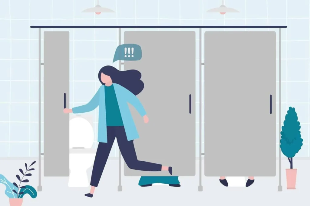 graphic of Urine incontinence Falkirk woman running to the toilet.